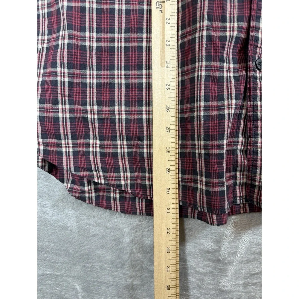 VTG Polo Jeans Co Ralph Lauren Shirt Mens L Burgundy Plaid Flag Pocket Cotton